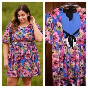 NWT RIVER ISLAND DRESS FLORAL COTTON STRETCH SHIFT BACKLESS PINK BLUE PLUS 14